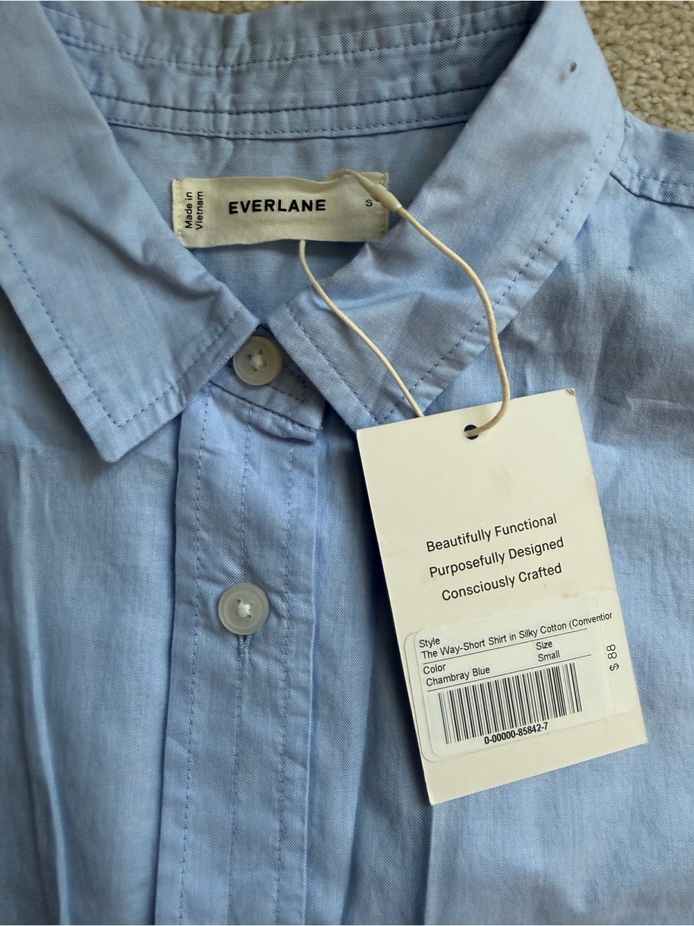 Everlane The Way-Short Shirt in Silky Cotton Chambray Blue Size: S, NWT - Picture 5 of 6